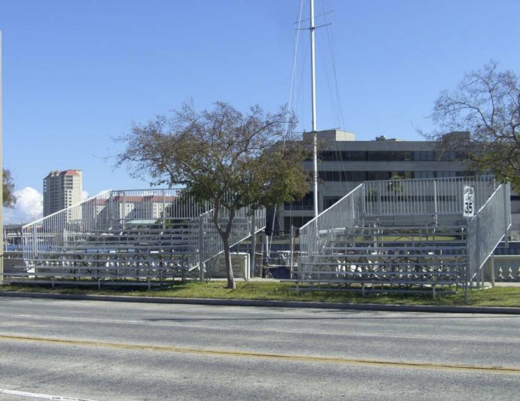 Outdoor bleacher rentals from Southeastern Seating after install.